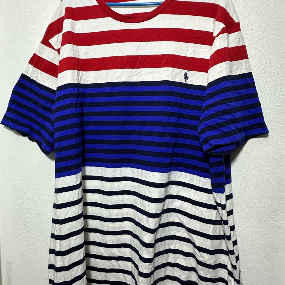 Ralph Lauren Red and Blue Short Sleeve Tee with Stripes